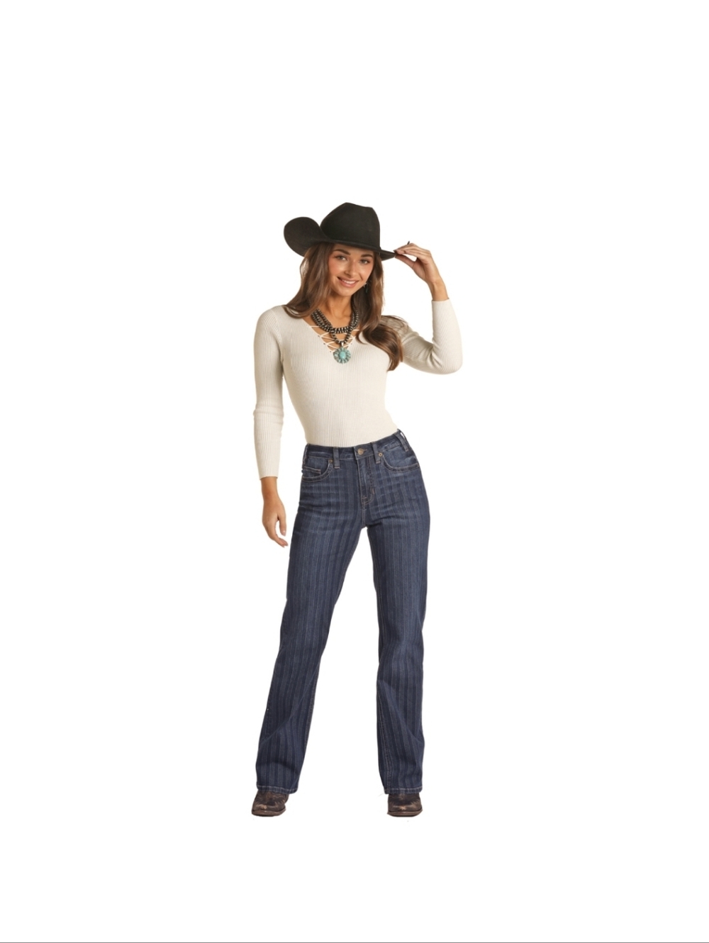 NWT Rock & Roll Cowgirl High-Rise Tonal Stripe Boot Cut Womens Denim Jeans 29x34